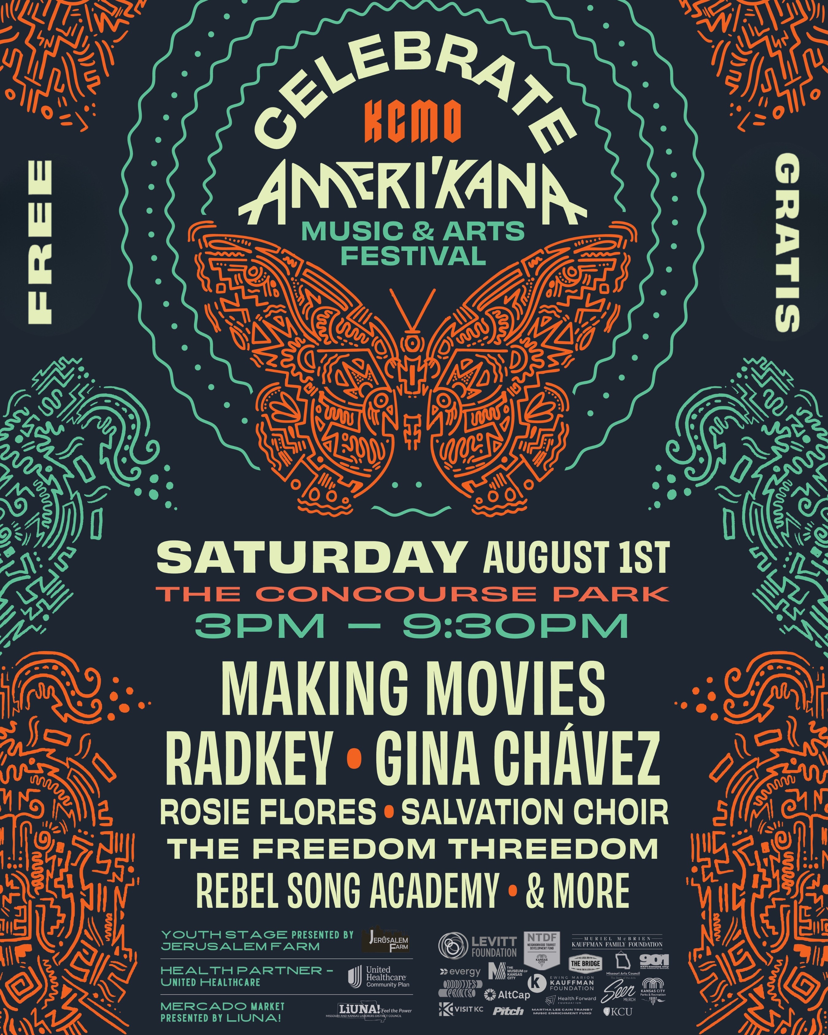 Join us August 1st for a FREE, all-ages festival showcasing music, art, and culture. Here are just a few things to do at Concourse Park:
π₯ Main Stage headliners including Making Movies, RADKEY, Austin music legends Gina Chavez & Rosie Flores, The Freedom Threedom, The Salvation Choir, Audri Page, Teri Quinn & Landon Hambright, and more! @mkngmvs @radkeyrock @ginachavez @rosierockabillyfilly @thefreedomaffair @thesalvationchoir @_audripage @teriquinn @landohambright
πΈ The Stars Out youth band takes the Main Stage for the second time, performing a set of famous songs co-created by Kansas City artists
π€ Community performers include youth from The Rebel Song Academy and @bamkansascity, dance groups, and more multicultural and multimedia performances
π Sample the food of the world with multicultural food and drink options
βΊοΈ 21+ bar tent produced by NOMADA @nomada_us
π¦ Limited edition merch from the Immigrants Are Beautiful line in collaboration with @seenmerch, @mademobb, and @oddities_prints
πΉVIP Tickets include: Air-conditioned VIP lounge with free adult beverages for attendees 21 and up; VIP shade tent with view of both stages; access to the @colorsinkc afterparty
π§π½βπ¨ Artmaking tents and music activities for all ages
β½οΈ Physical activities including yard games, an obstacle course, and Copa de Calla soccer with Rygoku Soccer
πͺ Interactive experiences including a bring-your-own-instrument parade with @sass.a.brass.band, drum circles with Drum Safari, a community art project, water toys, & MUCH MORE!
ποΈ MERCADO international open-air marketplace offering global goods, crafts, resources, and cuisine
There's SO much to see, do, and experience at AMERI'KANA. We can't wait to celebrate with you!
Register for your FREE tickets - π in bio